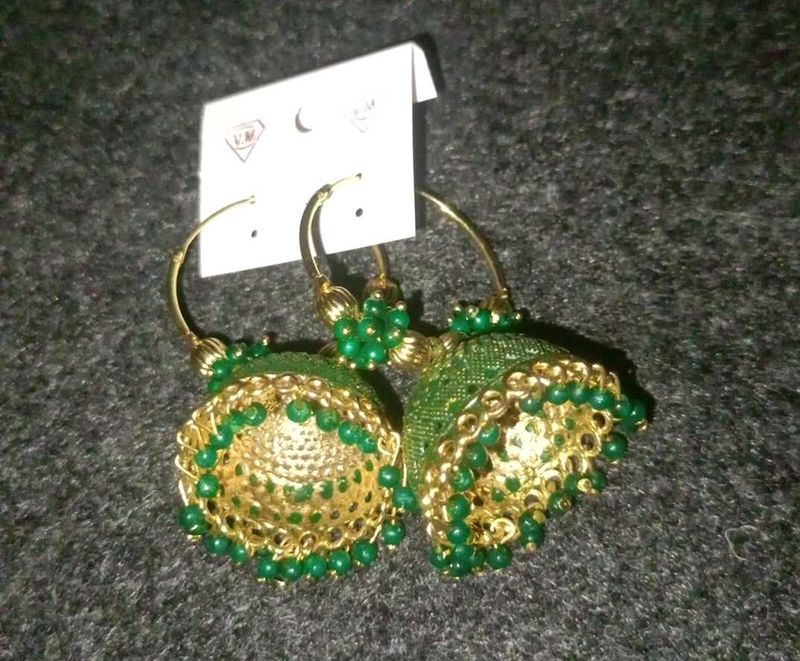 Green Jhumka Earrings