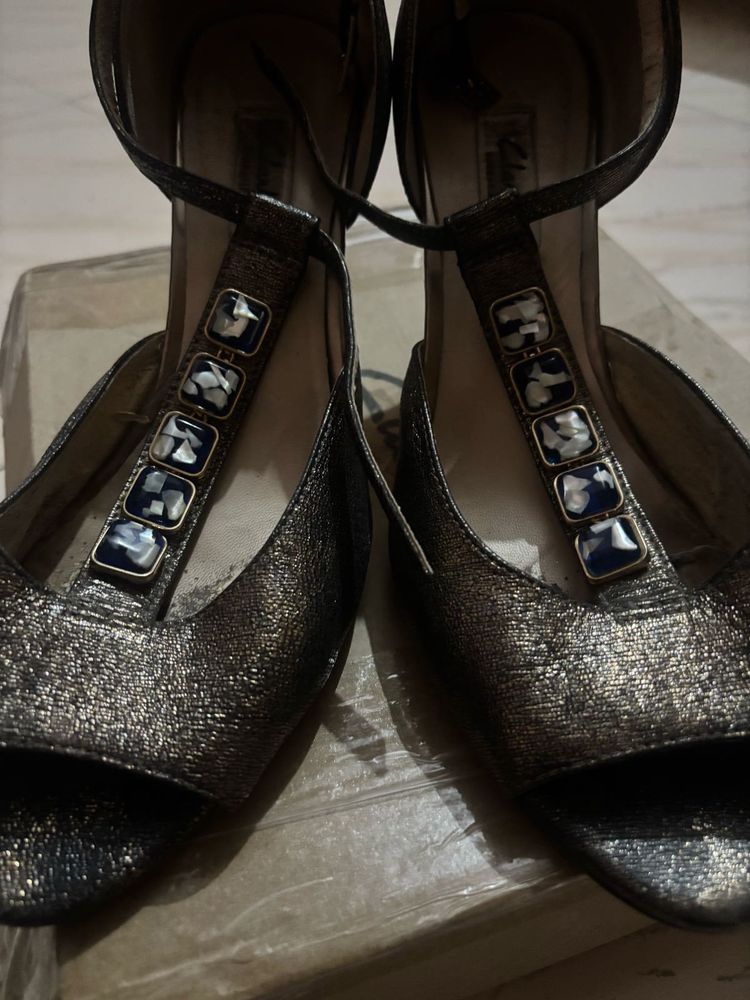 Clark’s Metallic T-Strap Heels