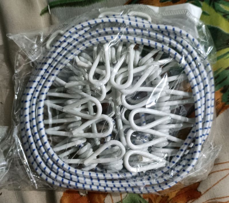 Clothes Hanging 2 Hook Drying Rope 12 Clips Portab
