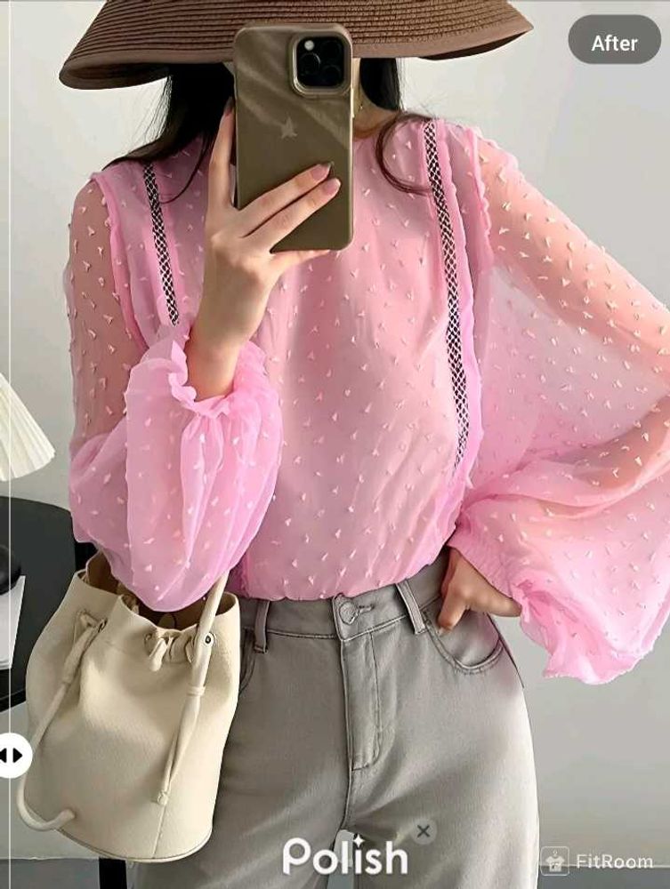 New With Tag Pinterest Korean Puff Laces Pink Top