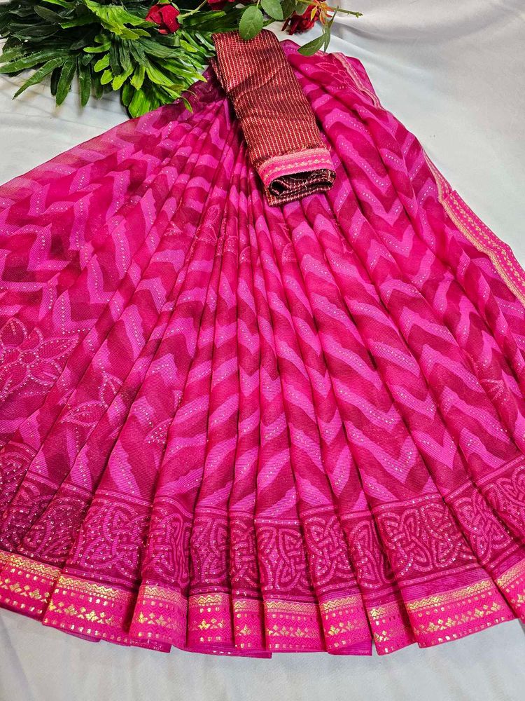 Pink Printed Saree
