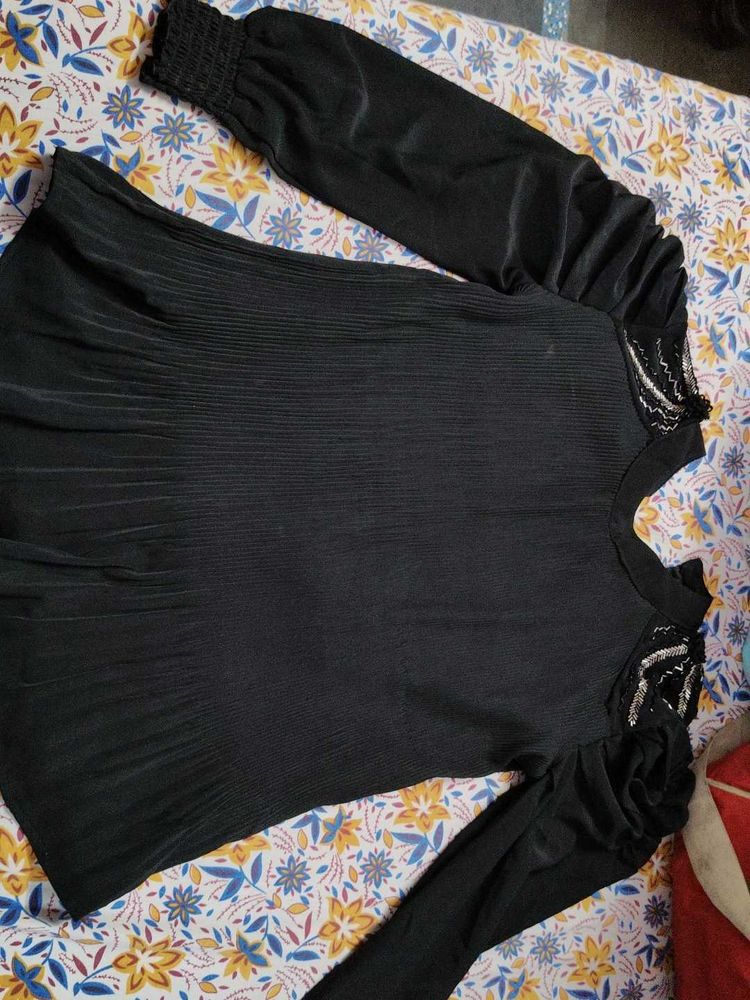 Elegant Black Pleated Blouse Top