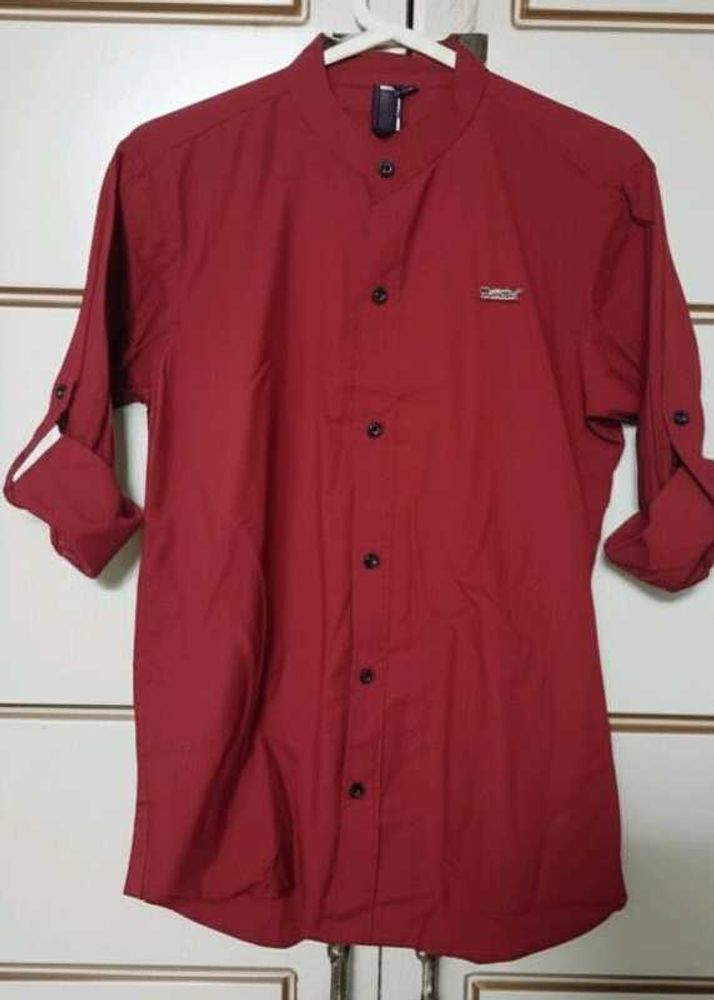 Burgundy Band Collar Shirt