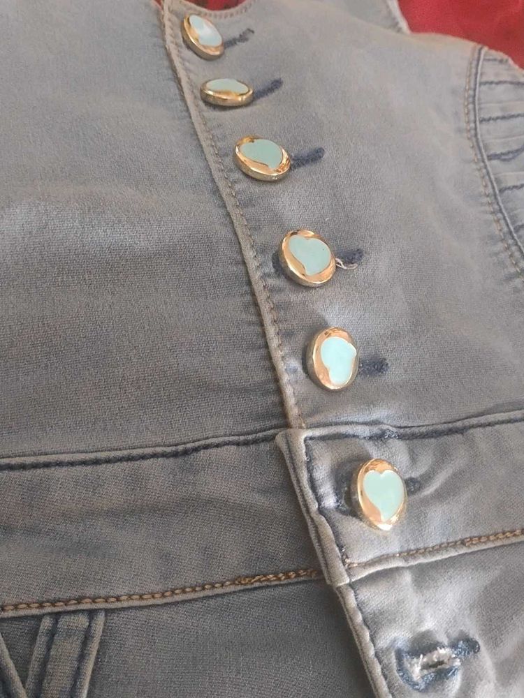Denim Dungree with Button Detail