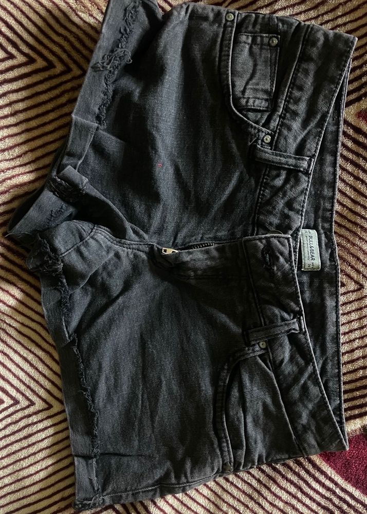 Charcoal Wash Denim Booty Shorts