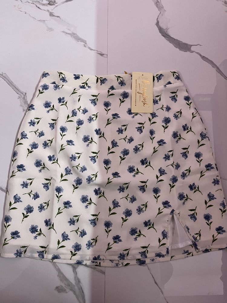 White Floral Mini Skirt