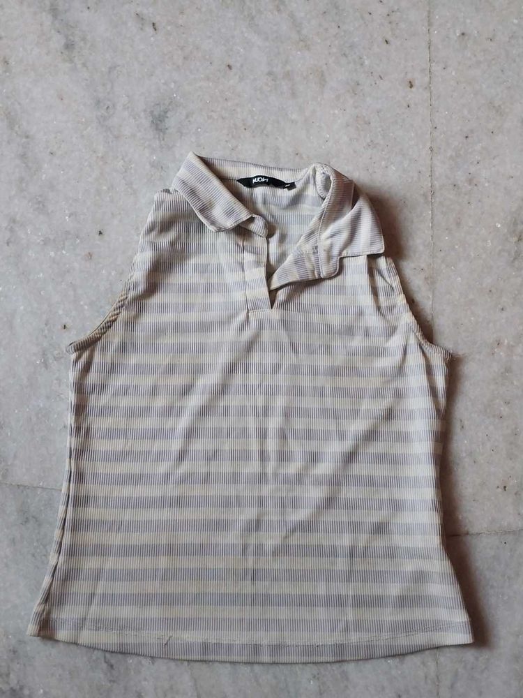 Striped Sleeveless Polo Top