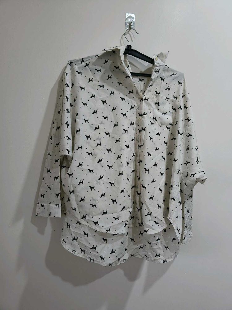 Dog Print Oversized Shirt