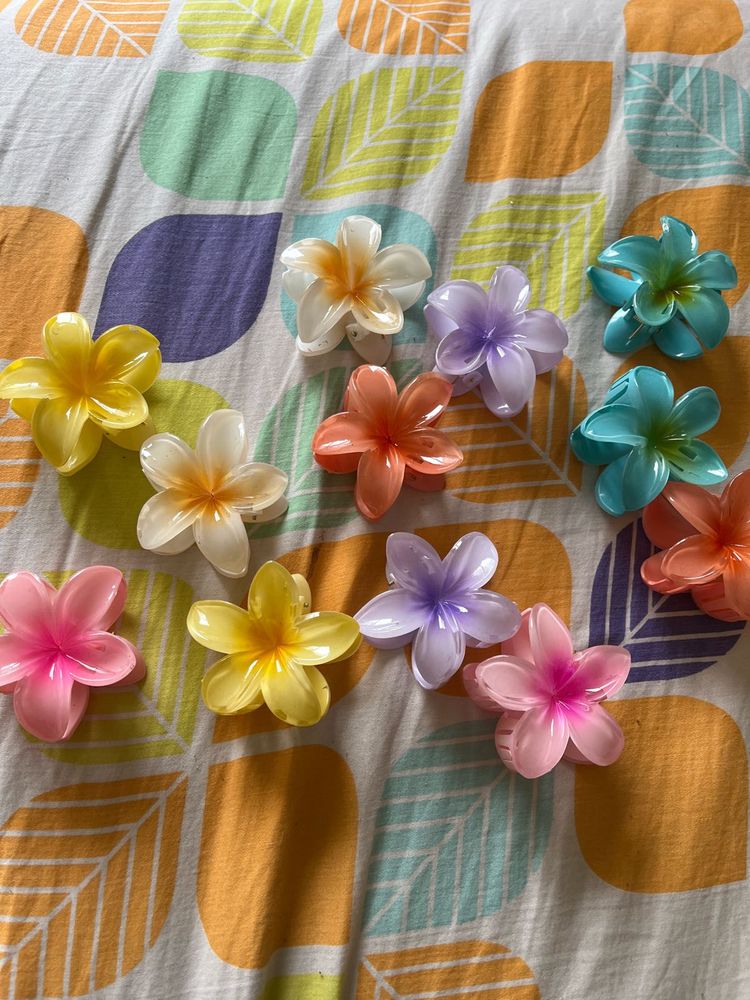 Colorful Flower Hair Claw Clips - Set of 12
