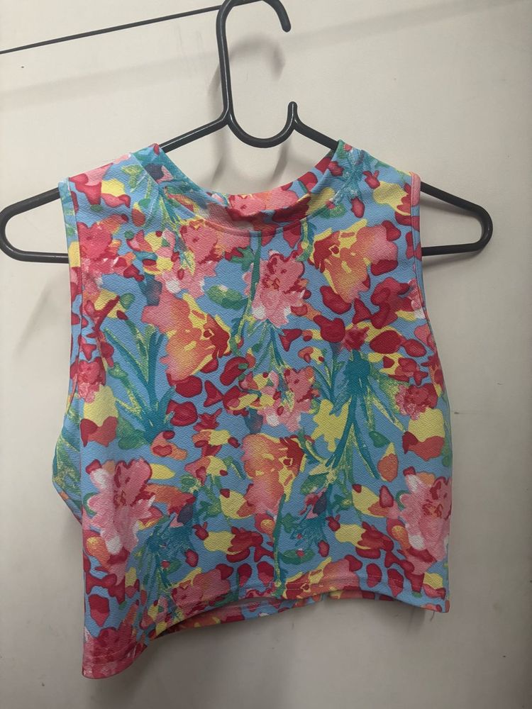 Vibrant Floral Sleeveless Crop Top