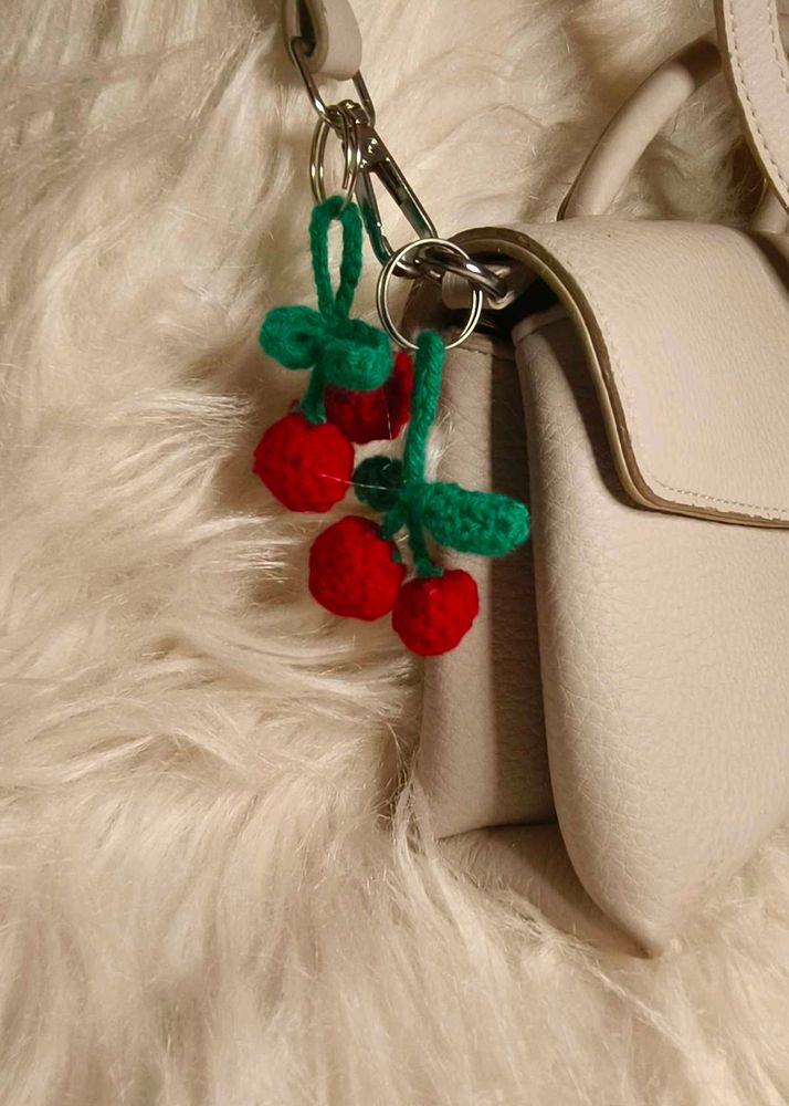 Cute Crochet Cherry Keychain