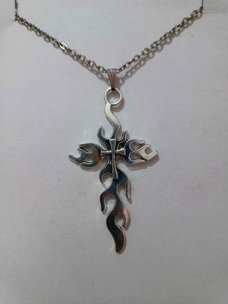 Flame Cross Pendant Necklace