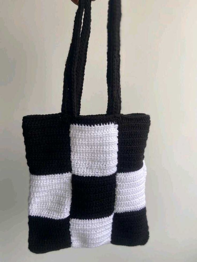 Crochet Checkered Tote Bag