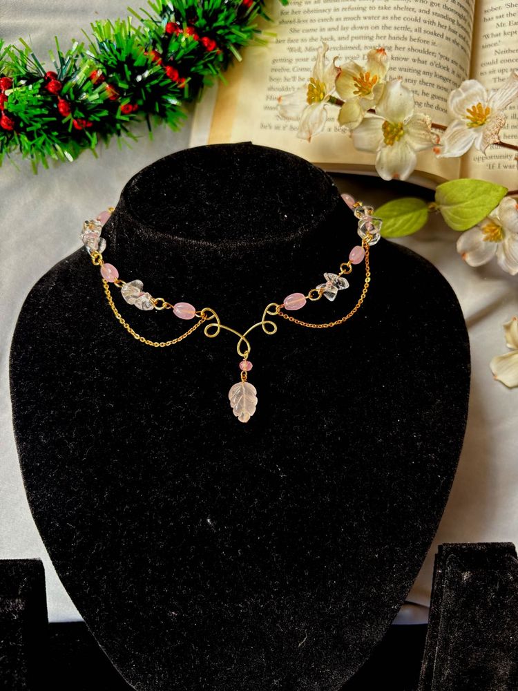 Rose Quartz Leaf Necklace
