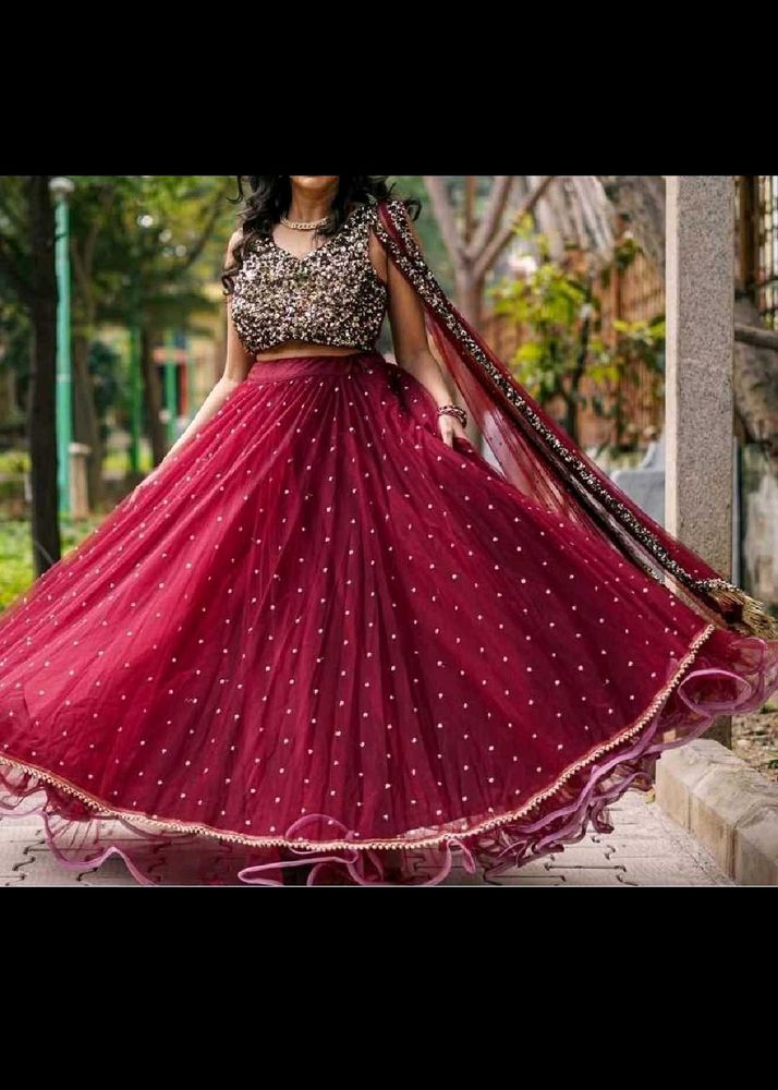 Designer maroon Lehenga Blouse Dupatta Set