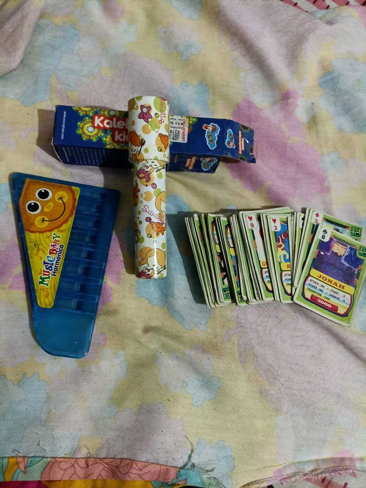 Combo Of Ben10 Cards, Harmonica, Kaleidoscope