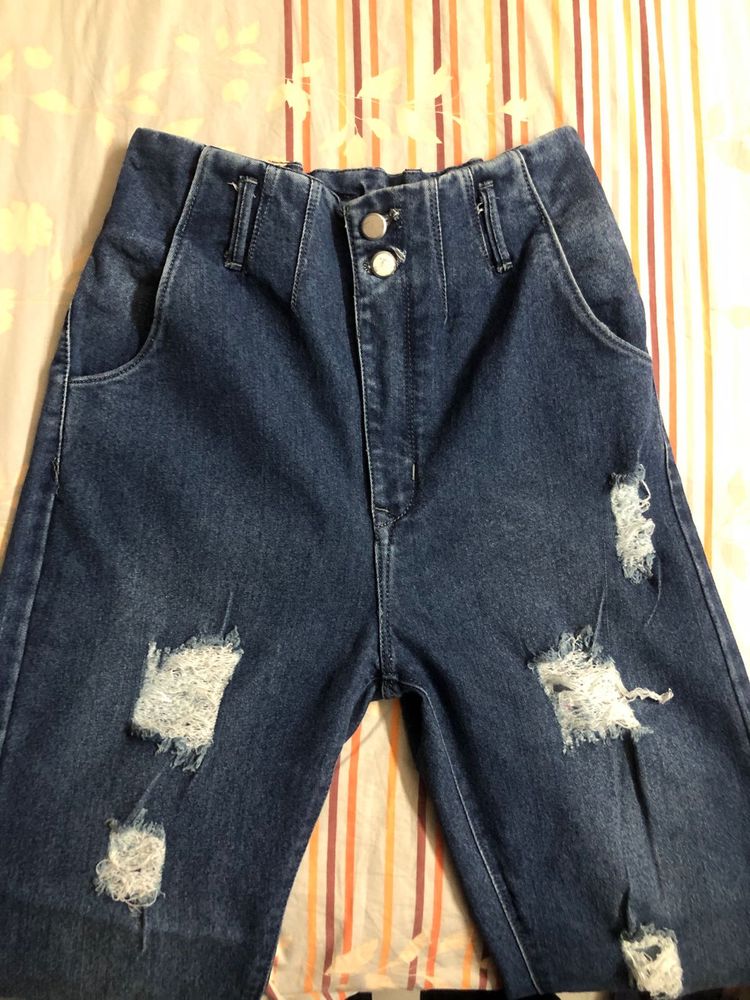 Mom Blue Jeans Fits Upto Waist 30 inches