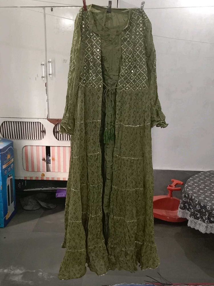 Olive Green Embroidered Dress