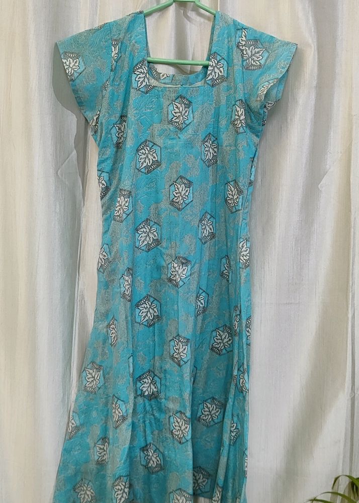 Blue Cotton Blend Salwar/Kurta Pant Dupatta Set