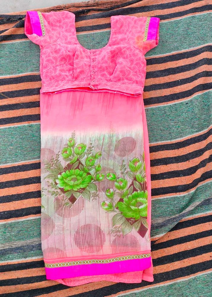 Pink Floral Saree with Blouse