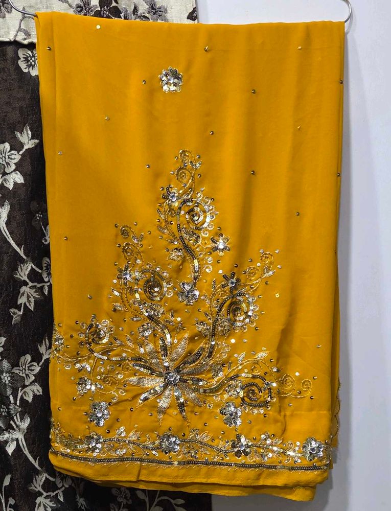Yello Stone Embroidery Saree