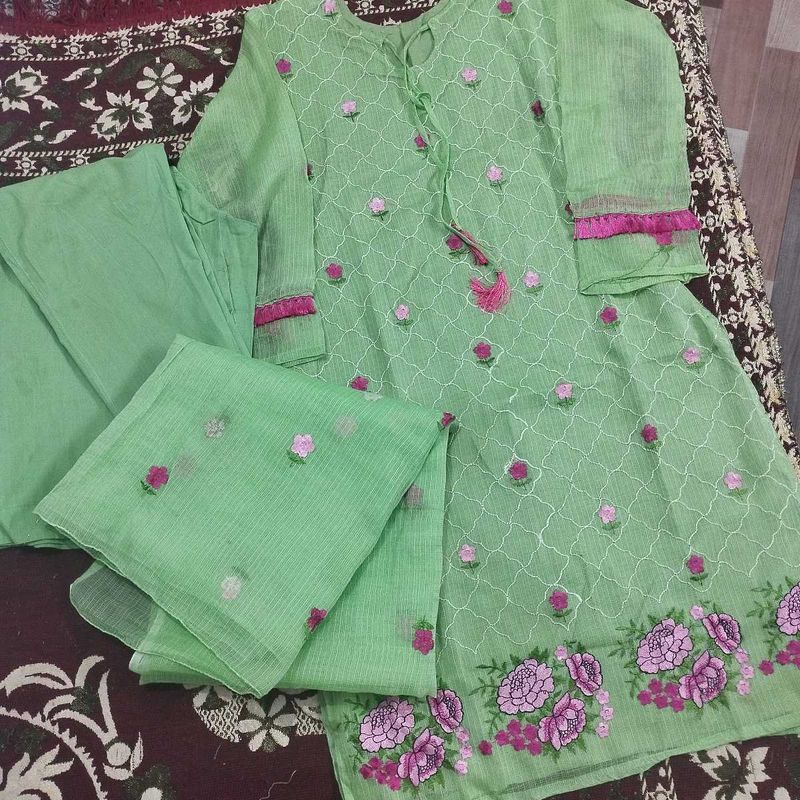 Kota Doria Embroidered Suit