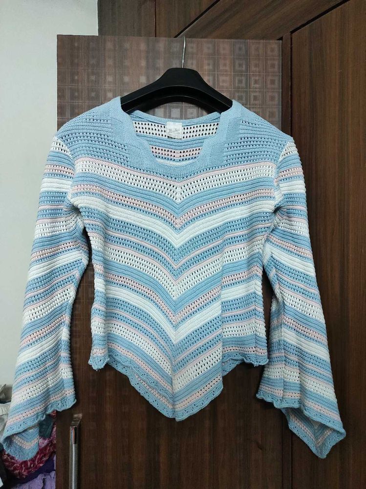 Blue Knit Crochet Top