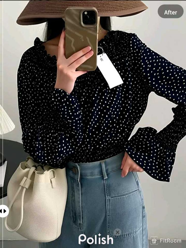 New With Tag Dotted Polka Clinched Waist Top