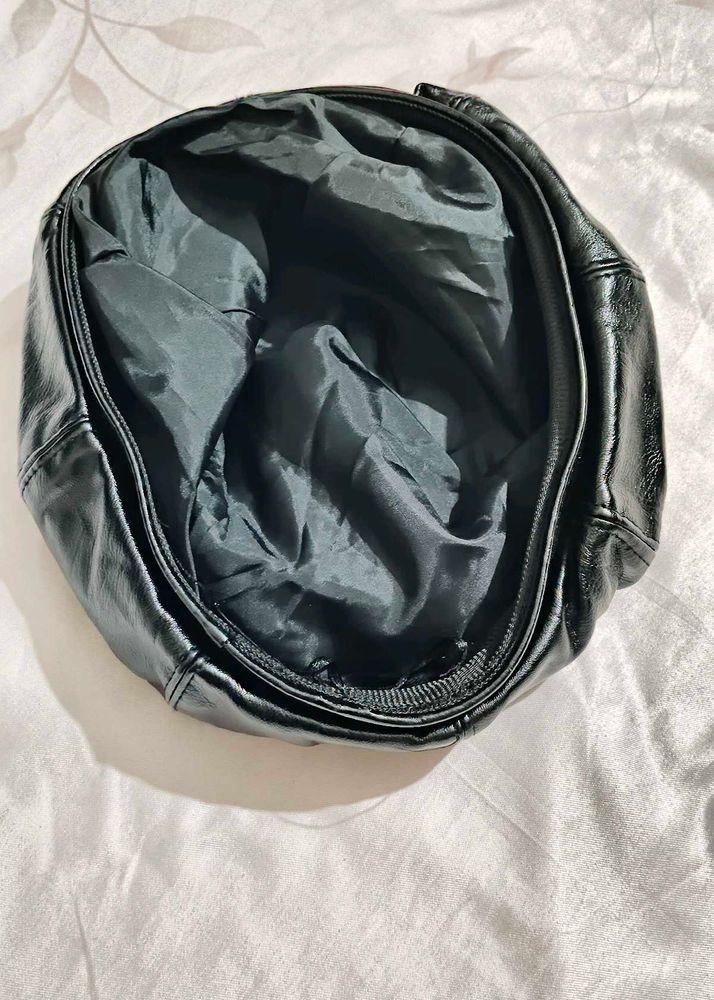 Black Leather Beret Hat