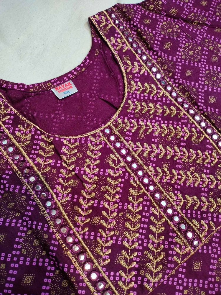 Purple Embroidered Mirror Work Kurti