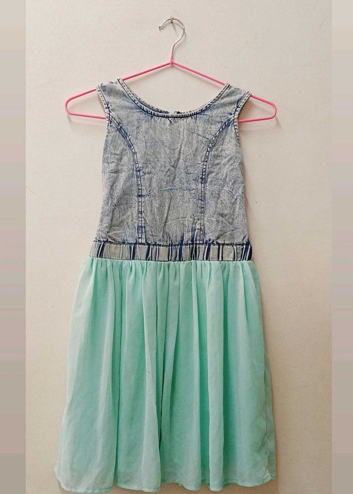 Cute Denim &amp; Chiffon Dress