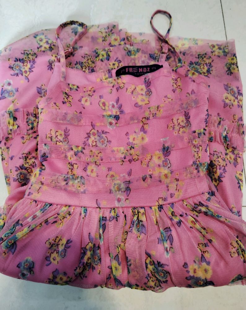 Floral Print Baby Pink Short Dress