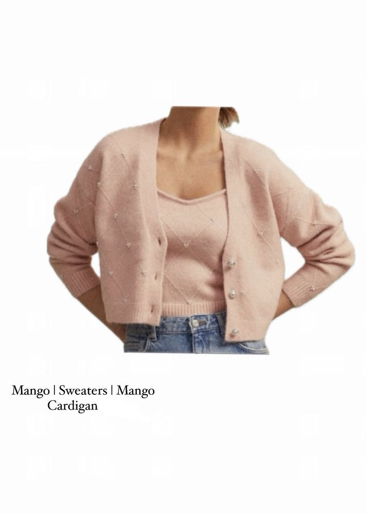 Mango Pink Pearl Embellished Cardigan