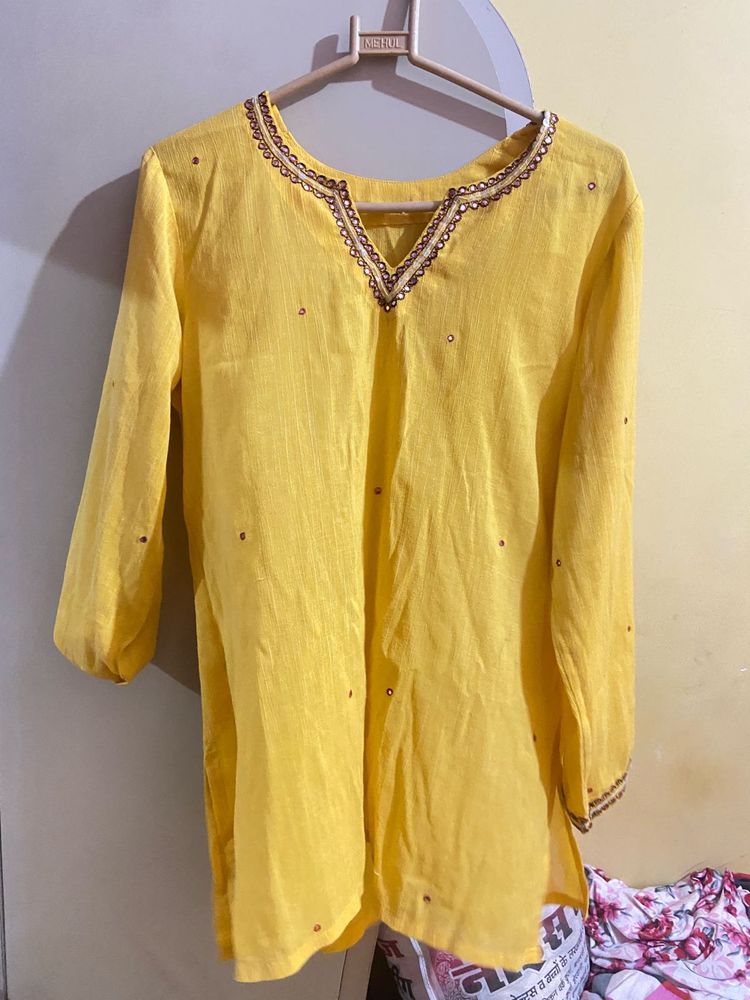 Yellow Embroidered Kurta