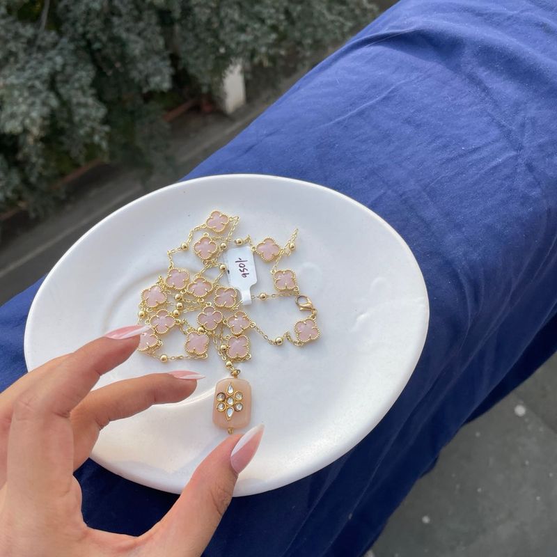 Cute Pink &amp; Gold Necklace Set