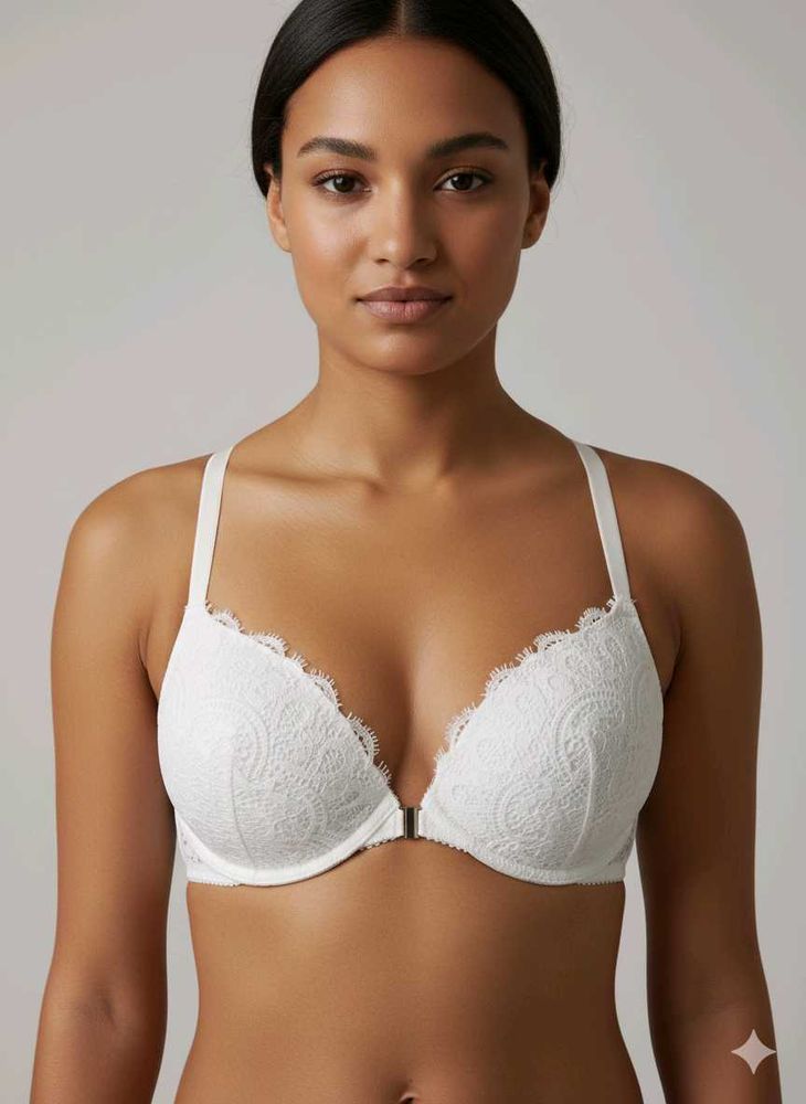 White Lace Front-Open Bra 36A