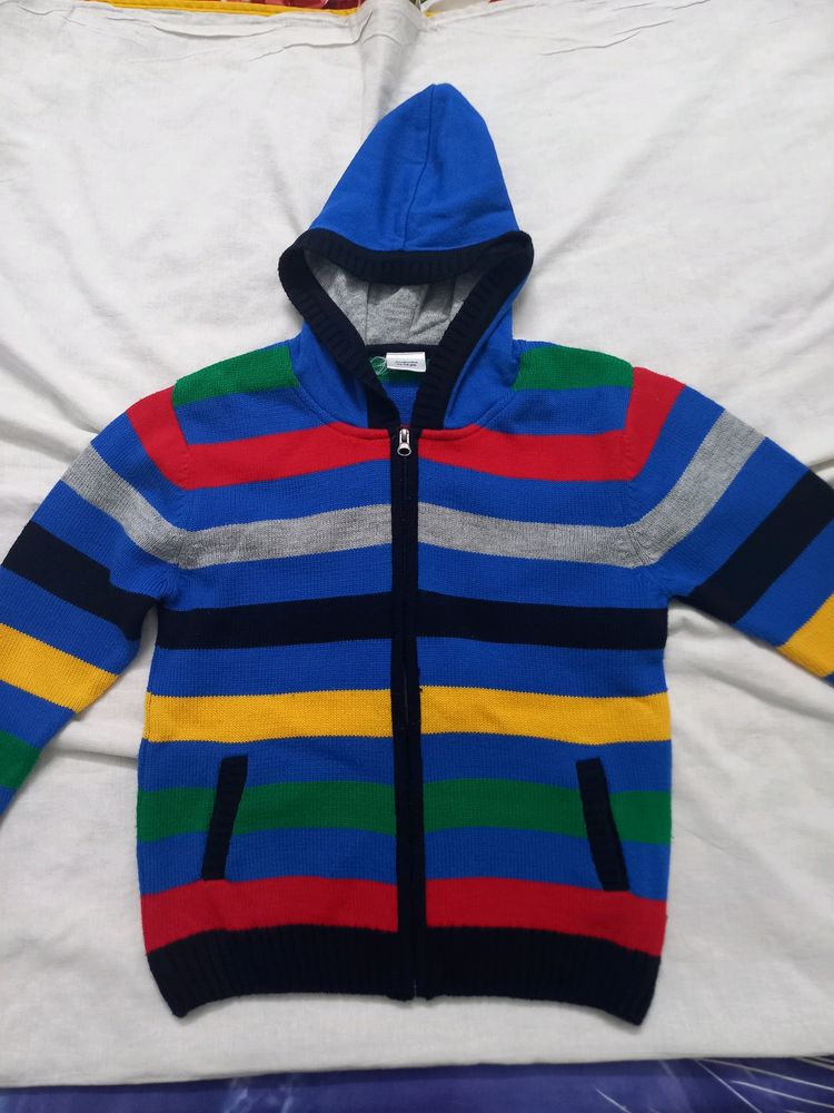 11-12 Yrs Boys Hooded Zipper Opening Sweater