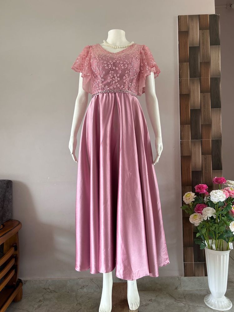 Vintage Pink Lace &amp; Satin Dress