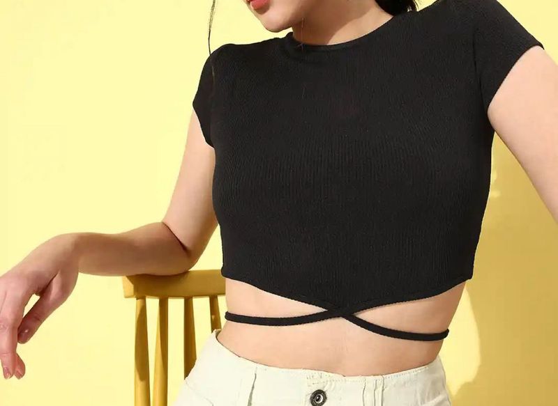 Black Crop Top with Waist Tie