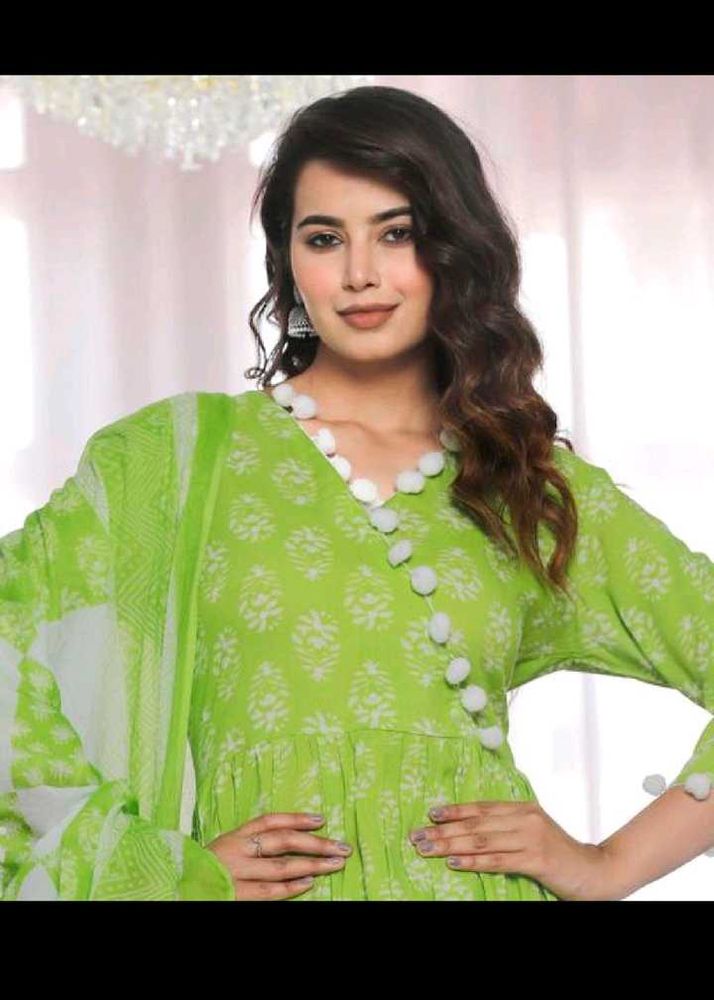 Green Printed Kurta Set