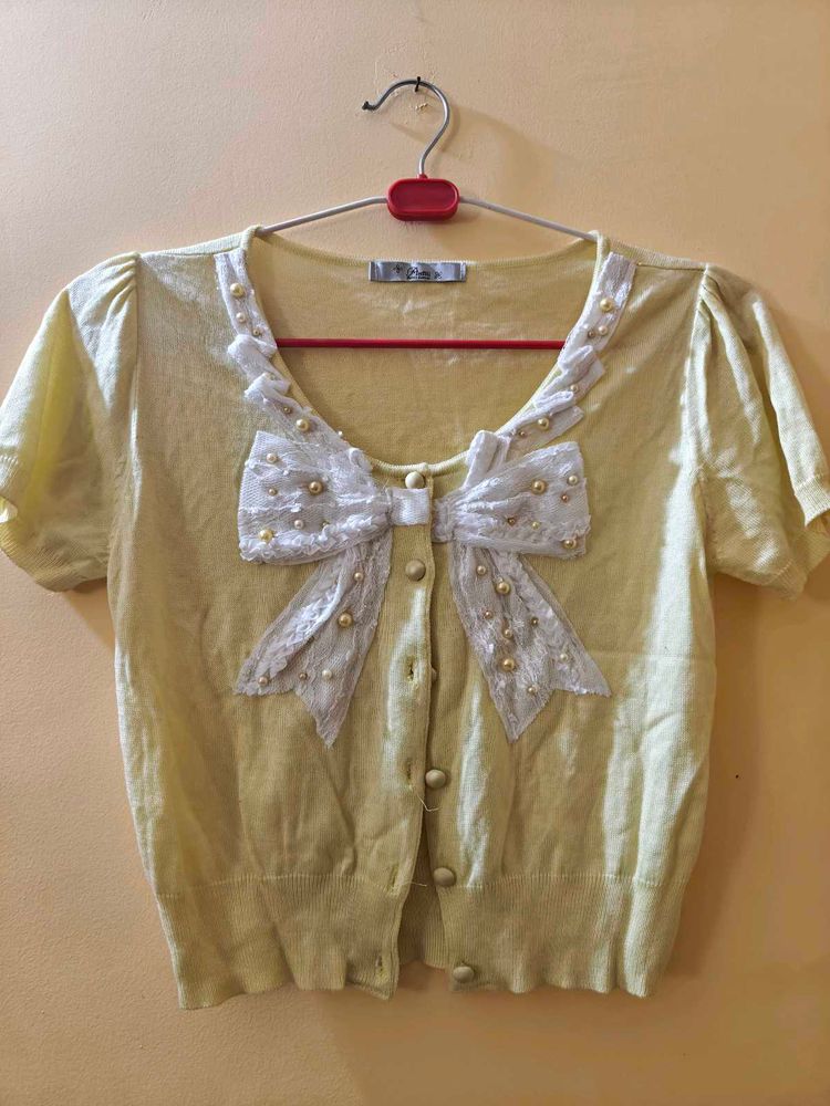 Cute Yellow Button-Up Cardigan