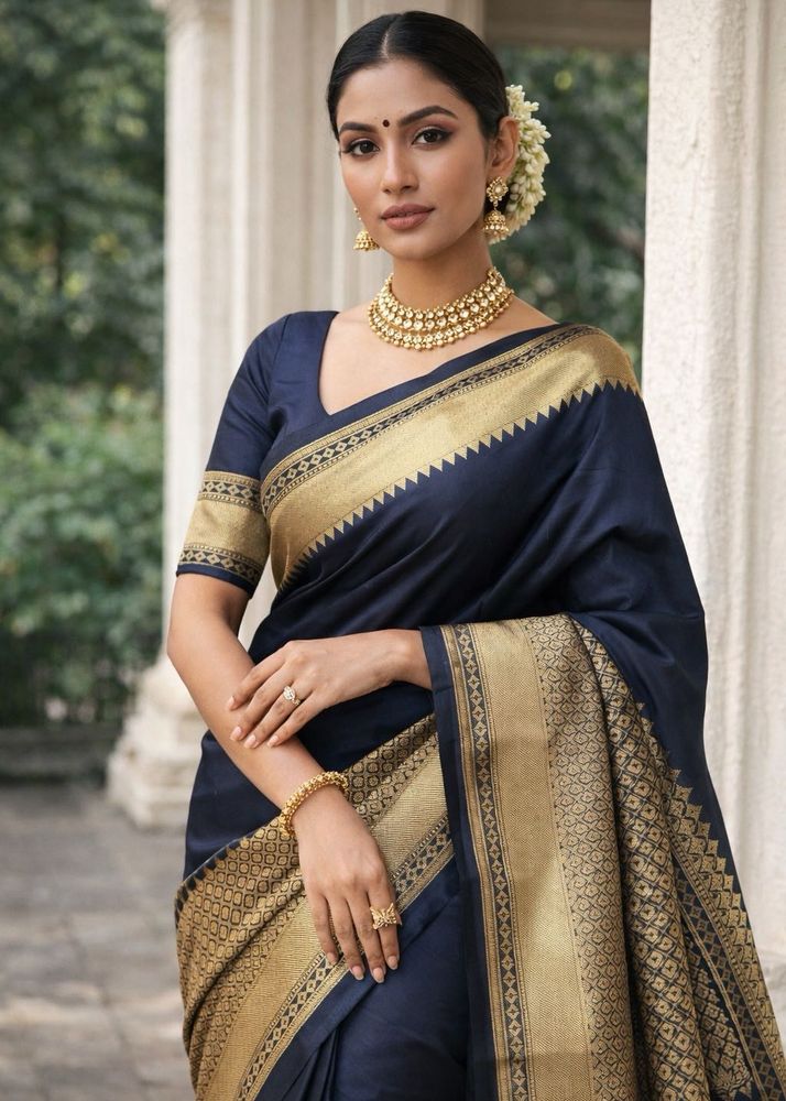 Elegant Black &amp; Gold Saree