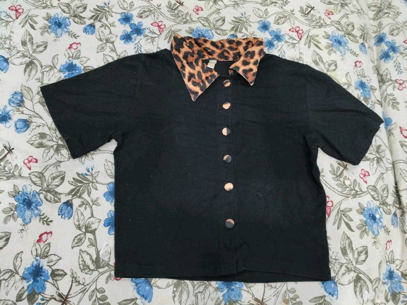 Korean Leopard Collar Top