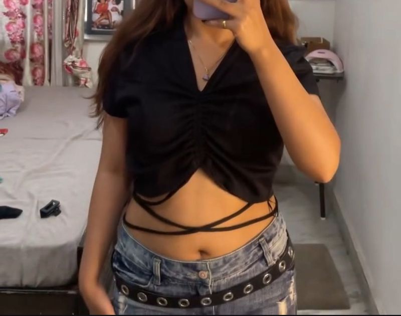 Black Tie-Up Crop Top