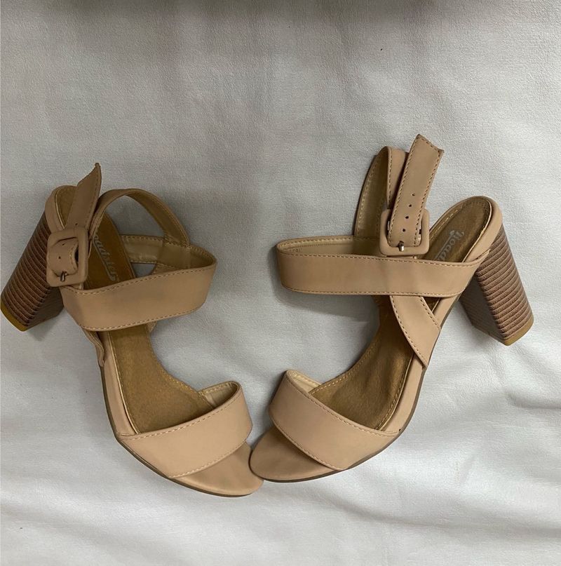 Nude Solid Sandal Heels