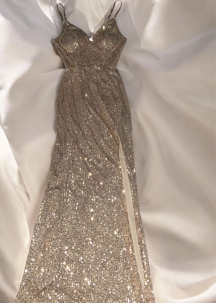 Gold Sequin Strappy Silhouette Gown