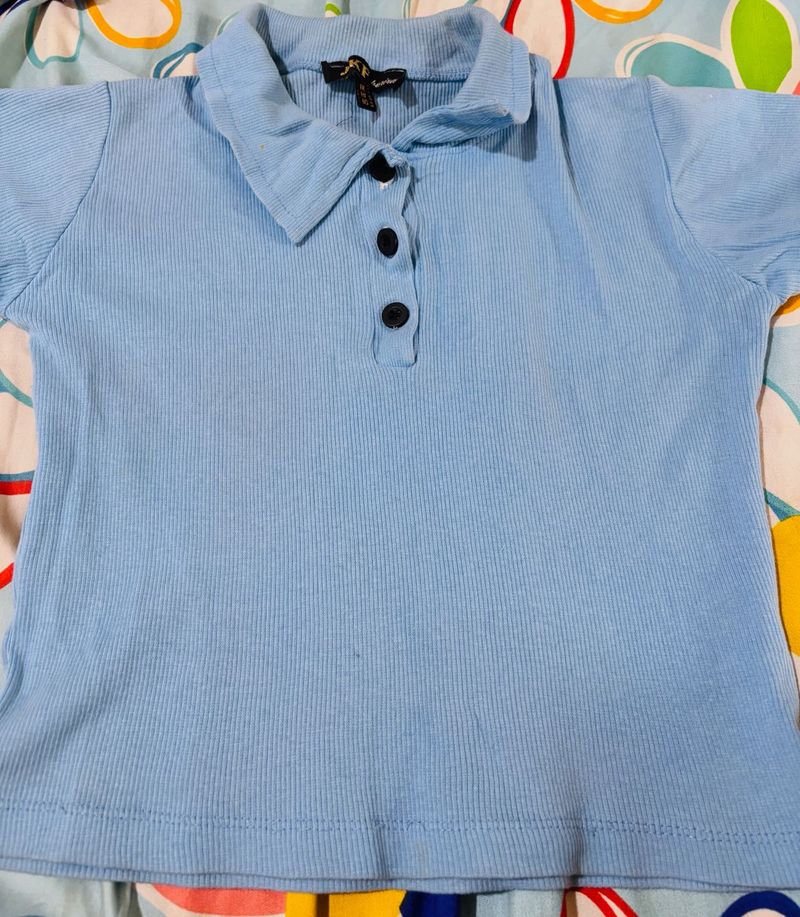 Blue Ribbed Polo Shirt