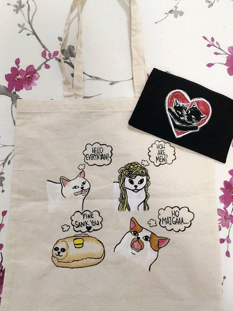 Hand Painted Tote Bag + Pouch