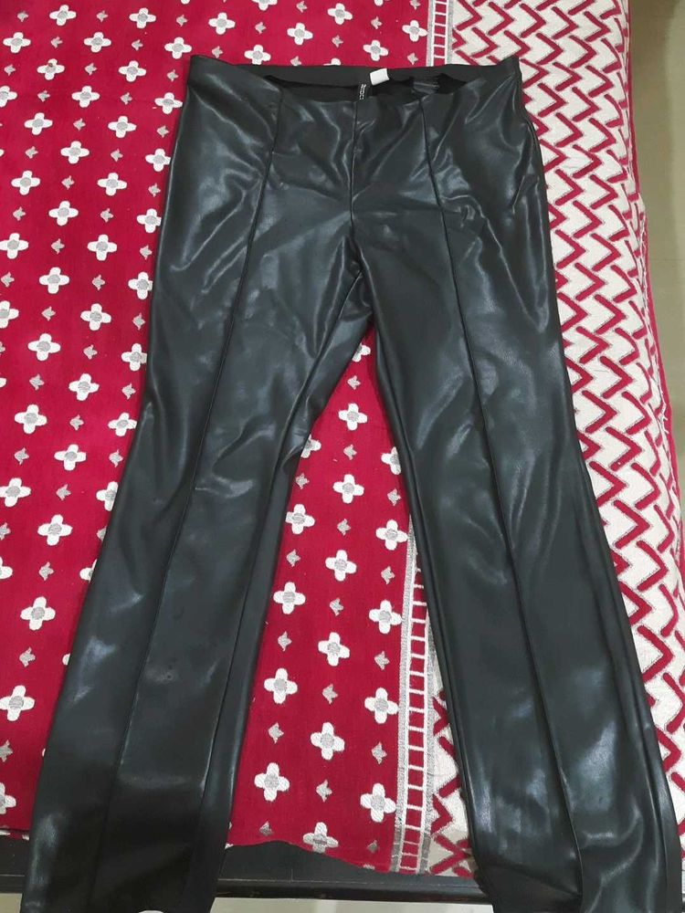 Black Faux Leather Flared Pants