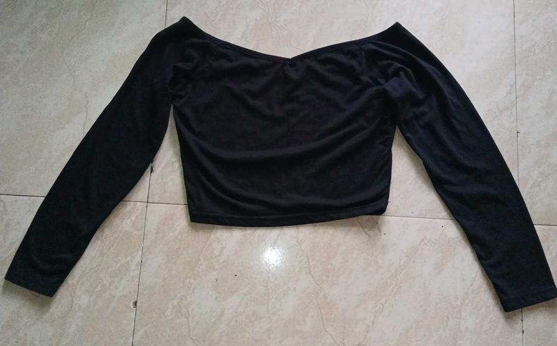 Black Off-the-Shoulder Crop Top